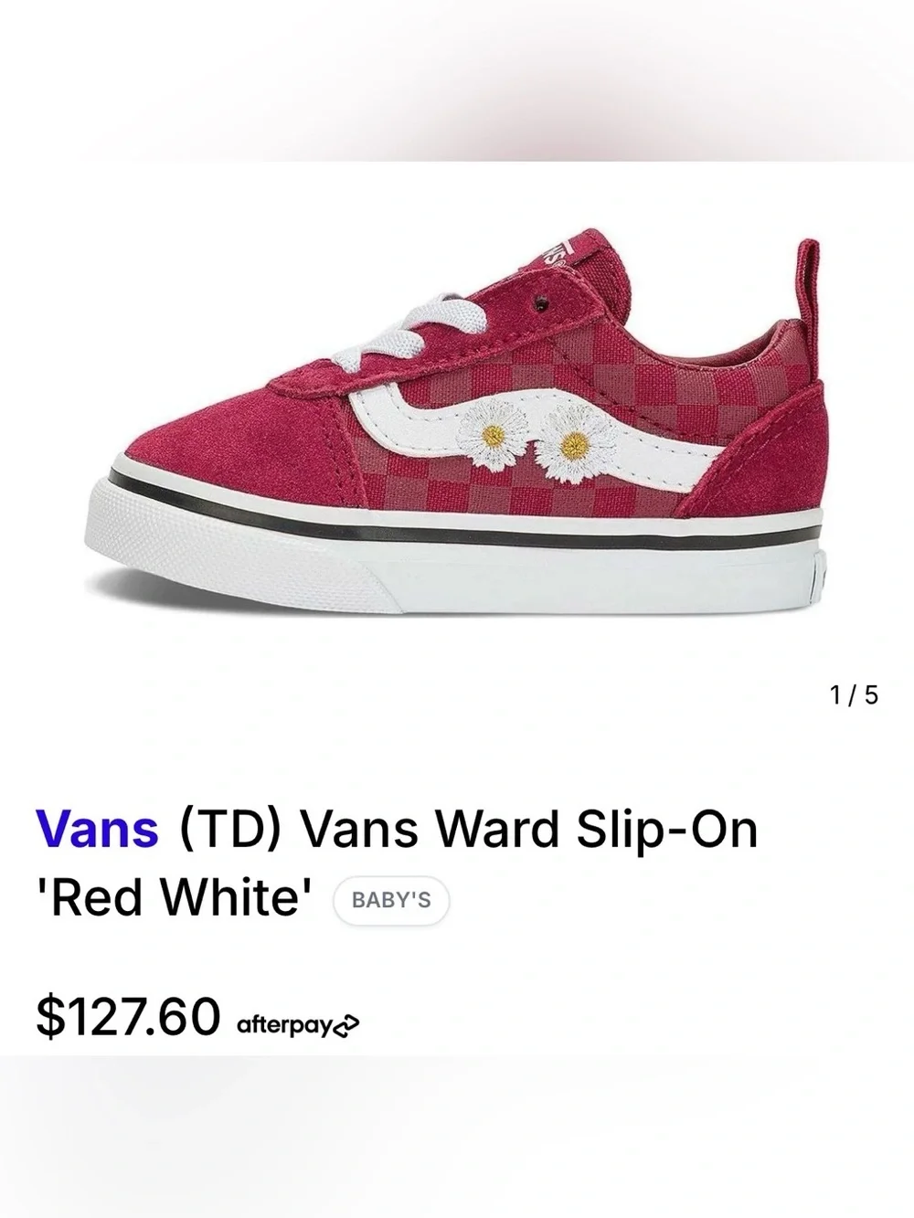NWT- Vans Kids Ward Low-Top Sneakers in Red and White with DAISY 🌼 Detail